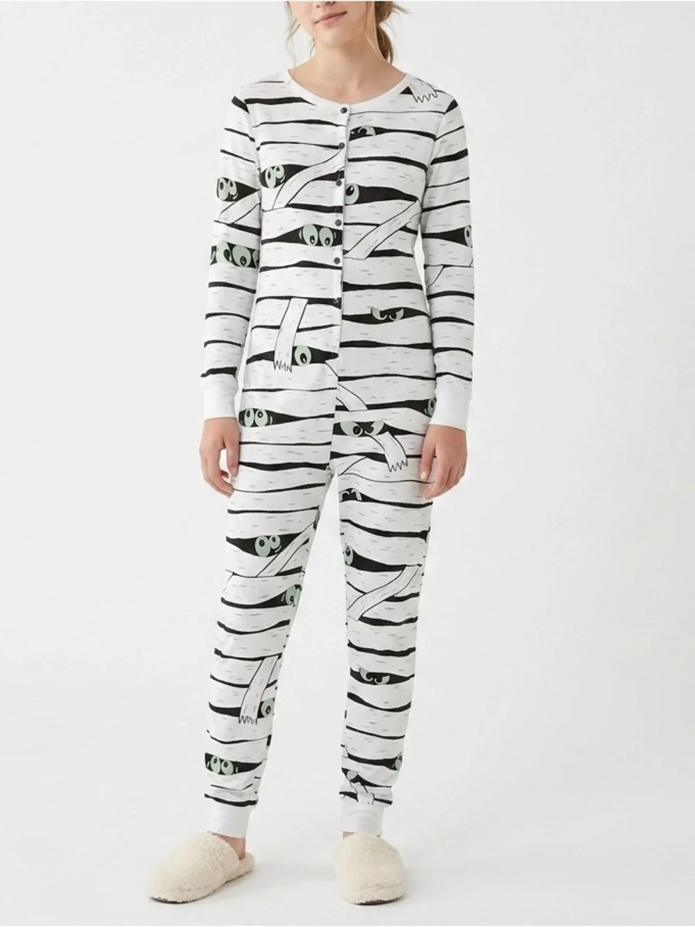 White Mummy Print One-Piece Pajama Jumpsuit Size 12 kids